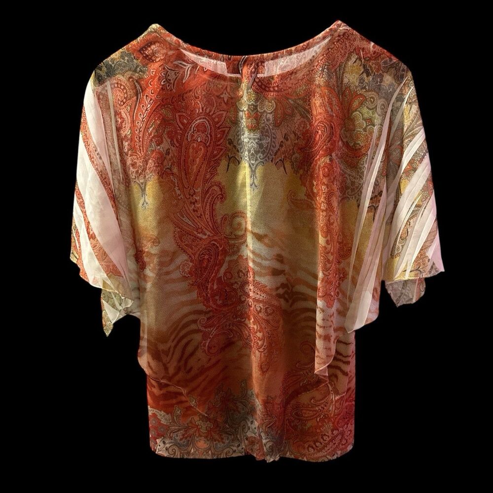 Cover Charge Layered Paisley Tank With Angel Wing Sheer Blouse Women’s L Boho - Picture 2 of 6